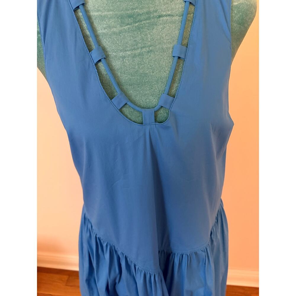 PINKO Azure Blue Drop Waist Midi Dress Coastal Resortwear Minimalist Chic Italy - Picture 3 of 9